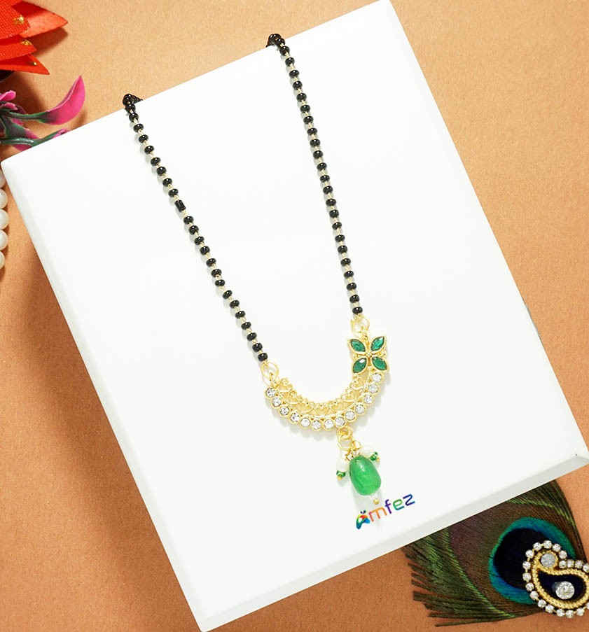 Designer Green Stone Beads Mangalsutra (Height 5 Inch)