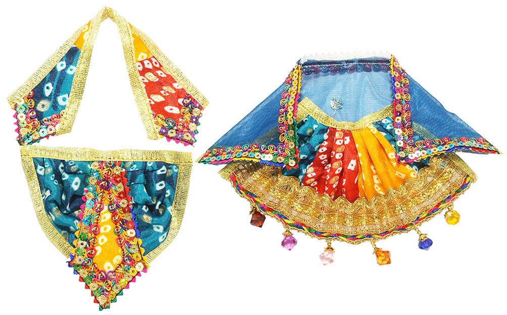 Designer Laxmi Ganesh Multi Chundari Printed Beads Lace Work Dress