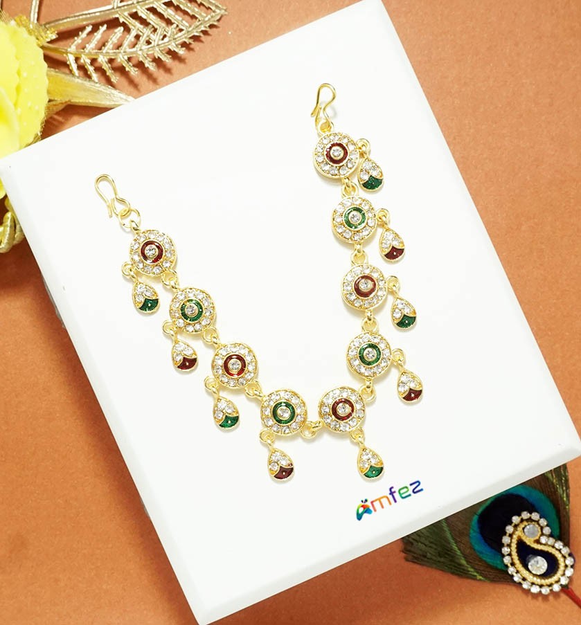Multi AD Stone Meena Work Necklace ( 3 Inch )