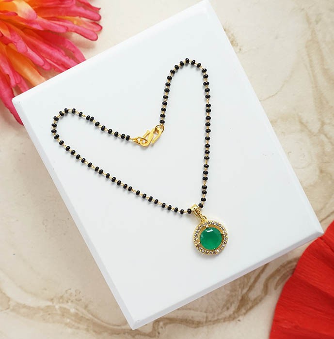 Green AD Stone Mangalsutra (Height 4 Inch)