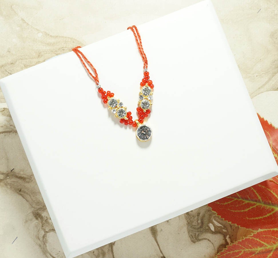 Golden Red Stone Pearl Mala ( 2 Inch )