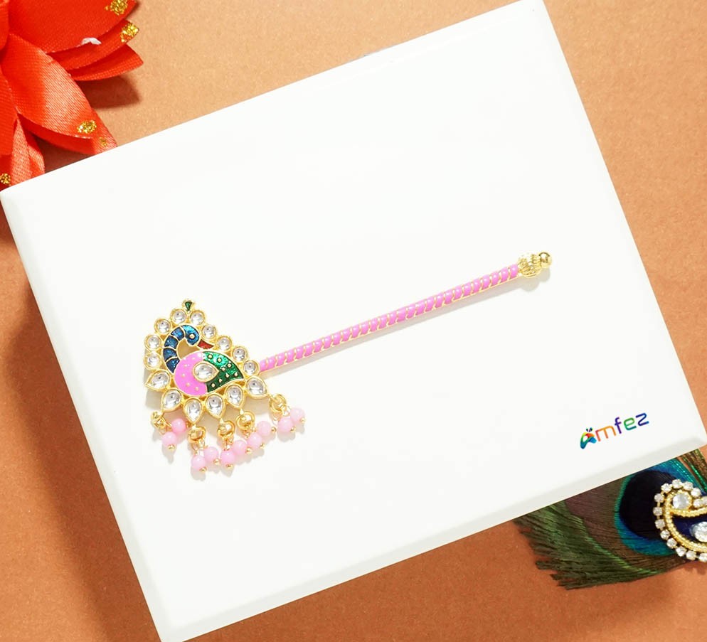 Designer Peacock Meena Stone Work Flute ( 3.5 Inch )