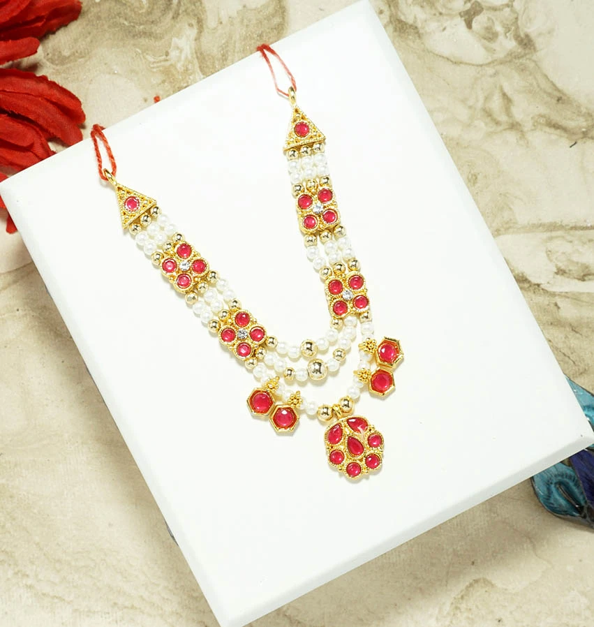 Rani Stone Pearl Beads Necklace ( 3 & 4 Inch )