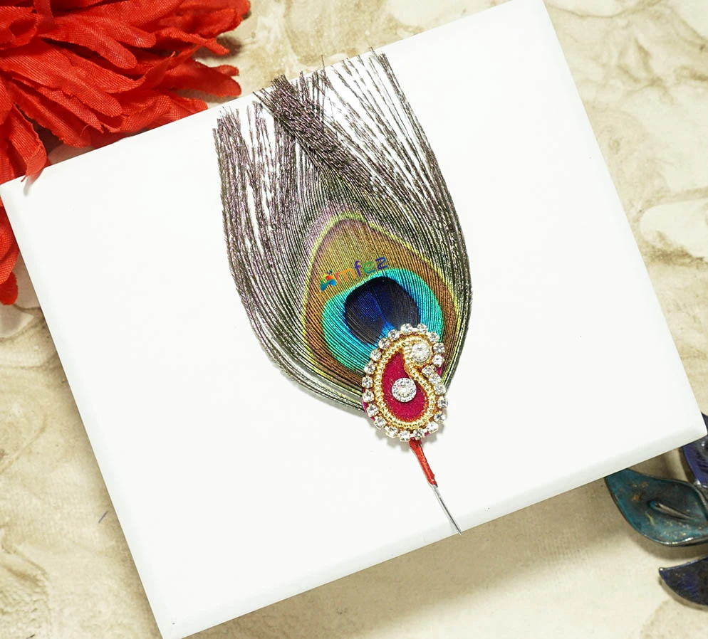 Beautiful Stone Patch Peacock Feather Work Kalangi ( 1 Par )