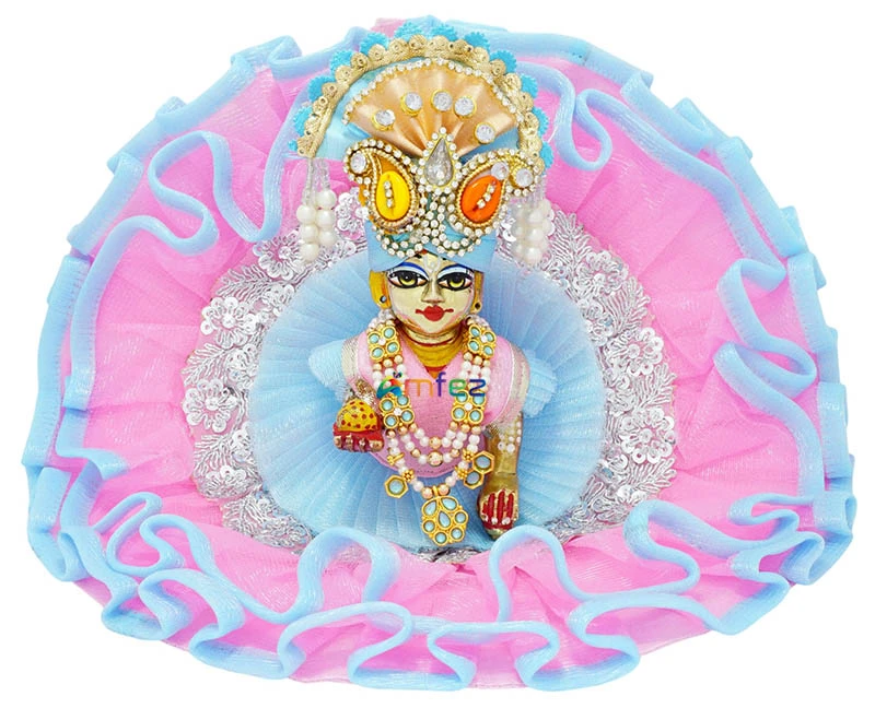 Laddu Gopal Sky Blue Pink  Sitara Work Lace Designer Dress