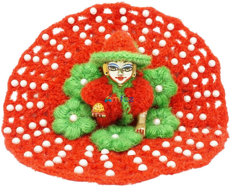 Amfez Laddu Gopal Red & Green Vardhman Woolen Winter Dress With Cap