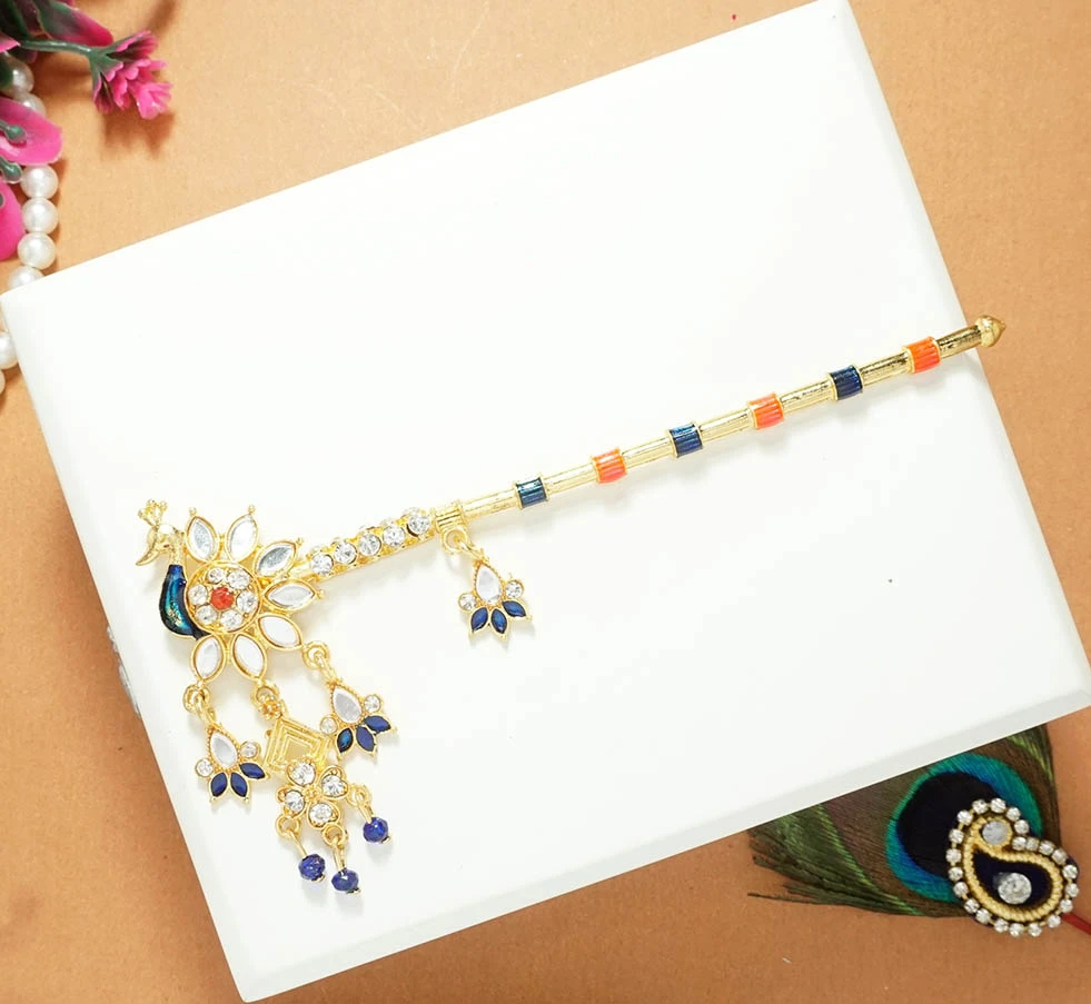 Multi Meena Stone Work Flute ( 4.5 Inch )