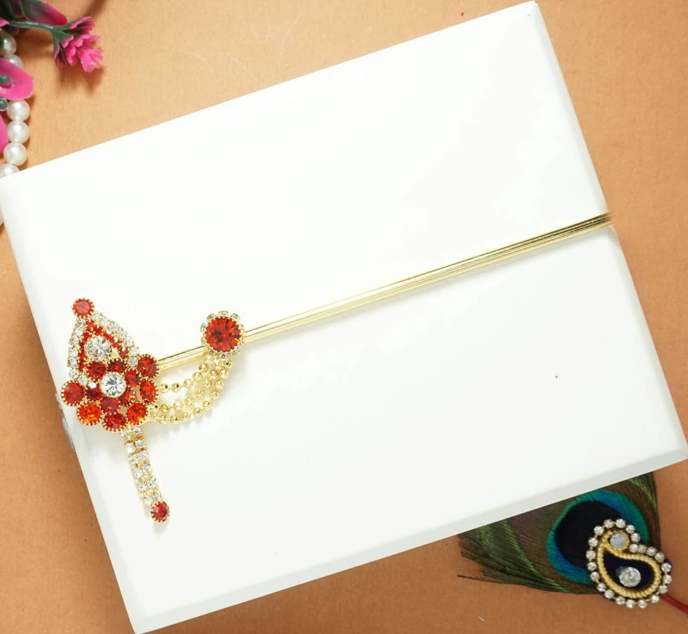 Beautiful Red Stone Work Flute ( 5 Inch )