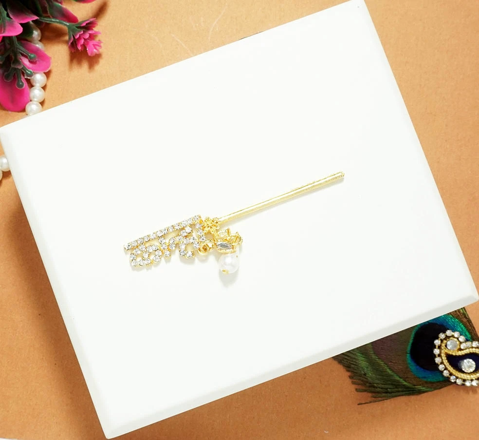 Beautiful Golden White Stone Beads Kanha Flute ( 2.5 Inch )