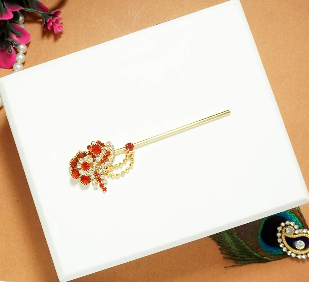 Beautiful Golden Red Stone Work Flute ( 3 Inch )