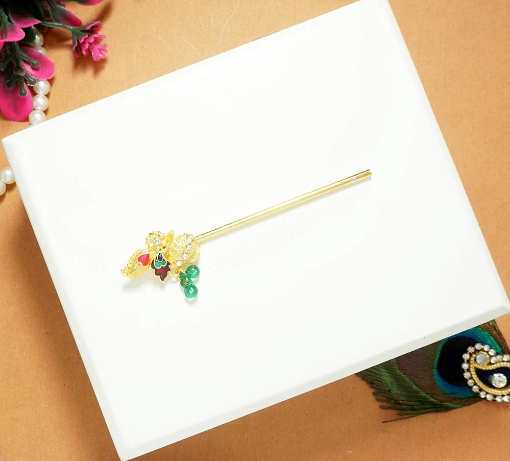 Beautiful Golden Multi Stone Work Flute ( 3 Inch )