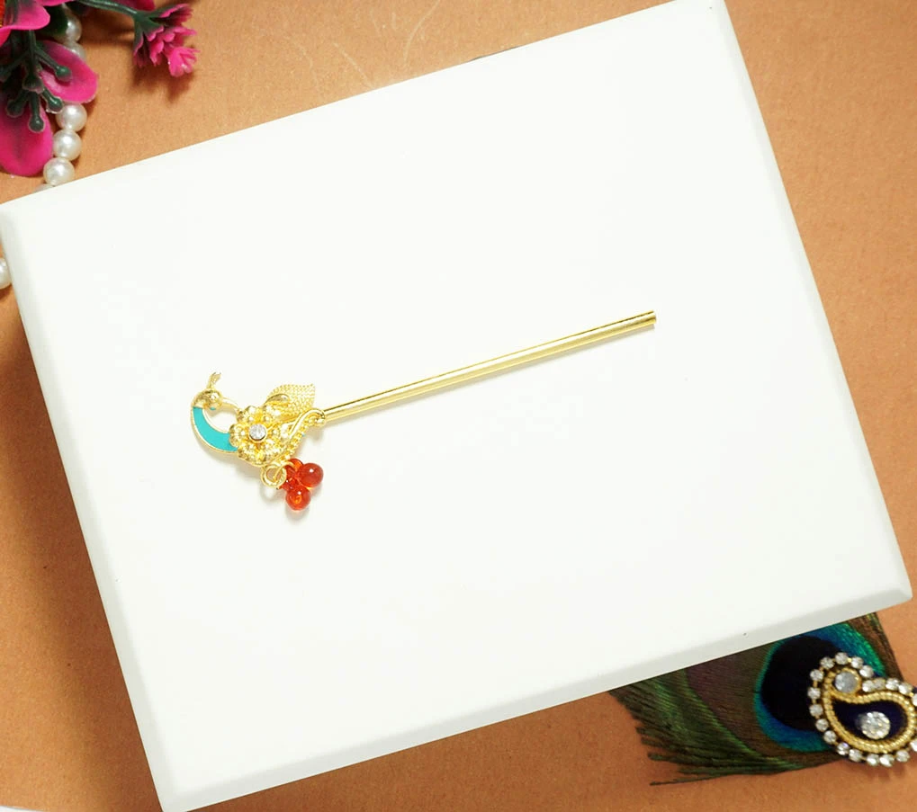 Beautiful Golden Multi Stone Work Flute ( 3 Inch )