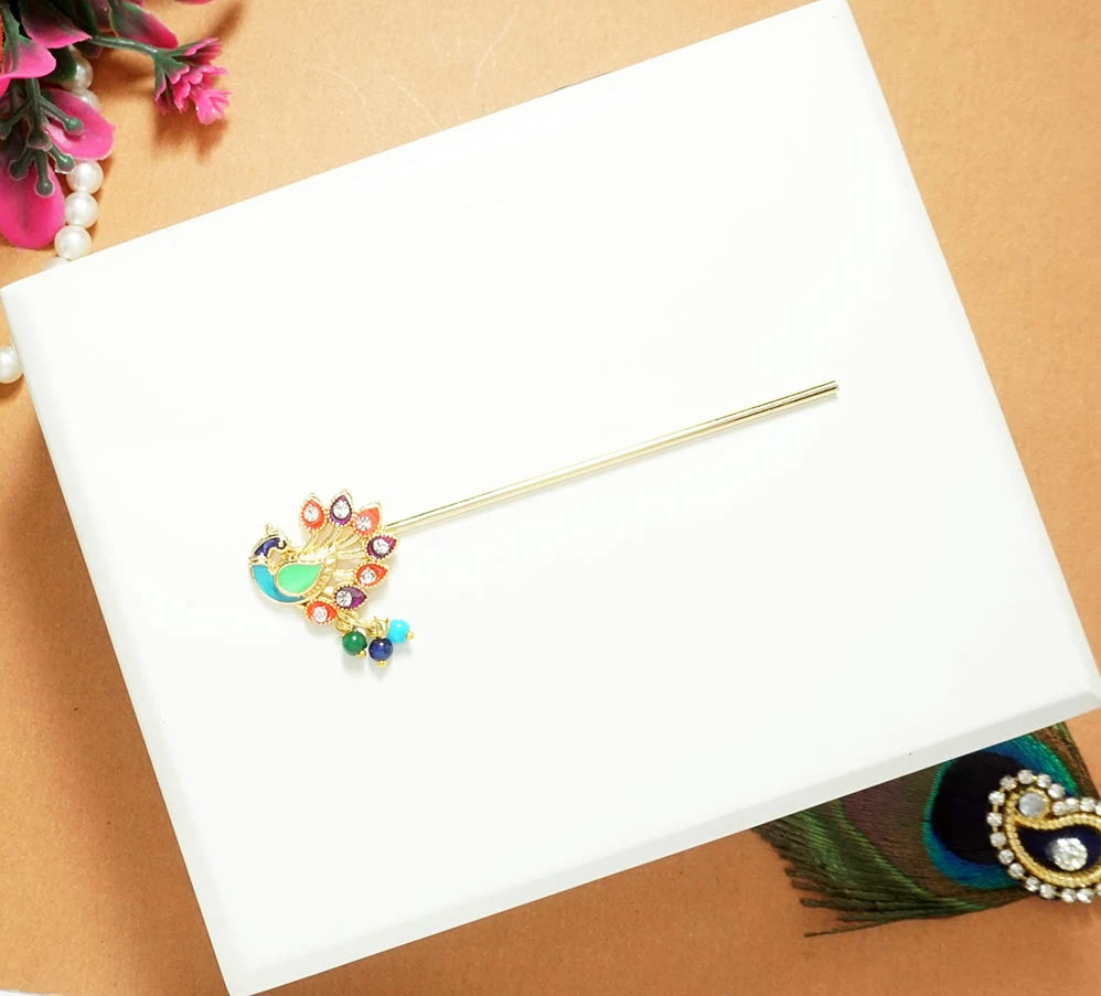 Beautiful Multi Stone Meena Work Flute ( 3 Inch )