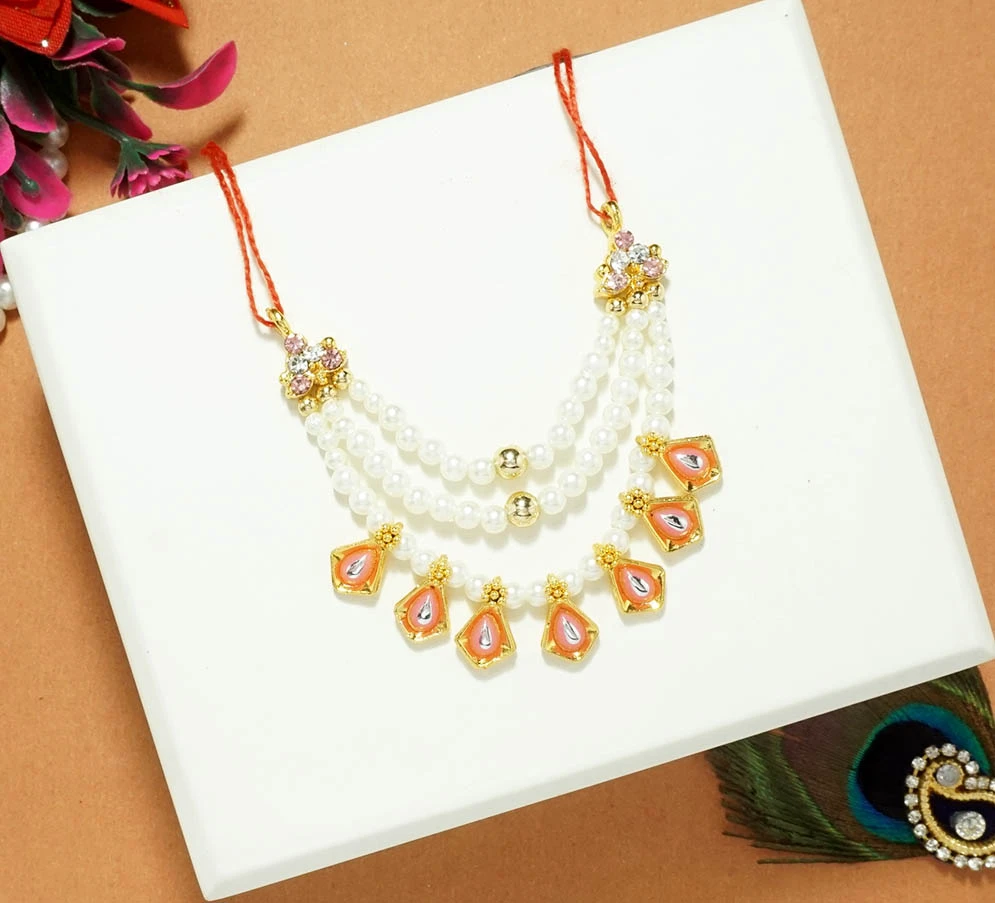 Orange Stone Pearl Beads Mala / Necklace