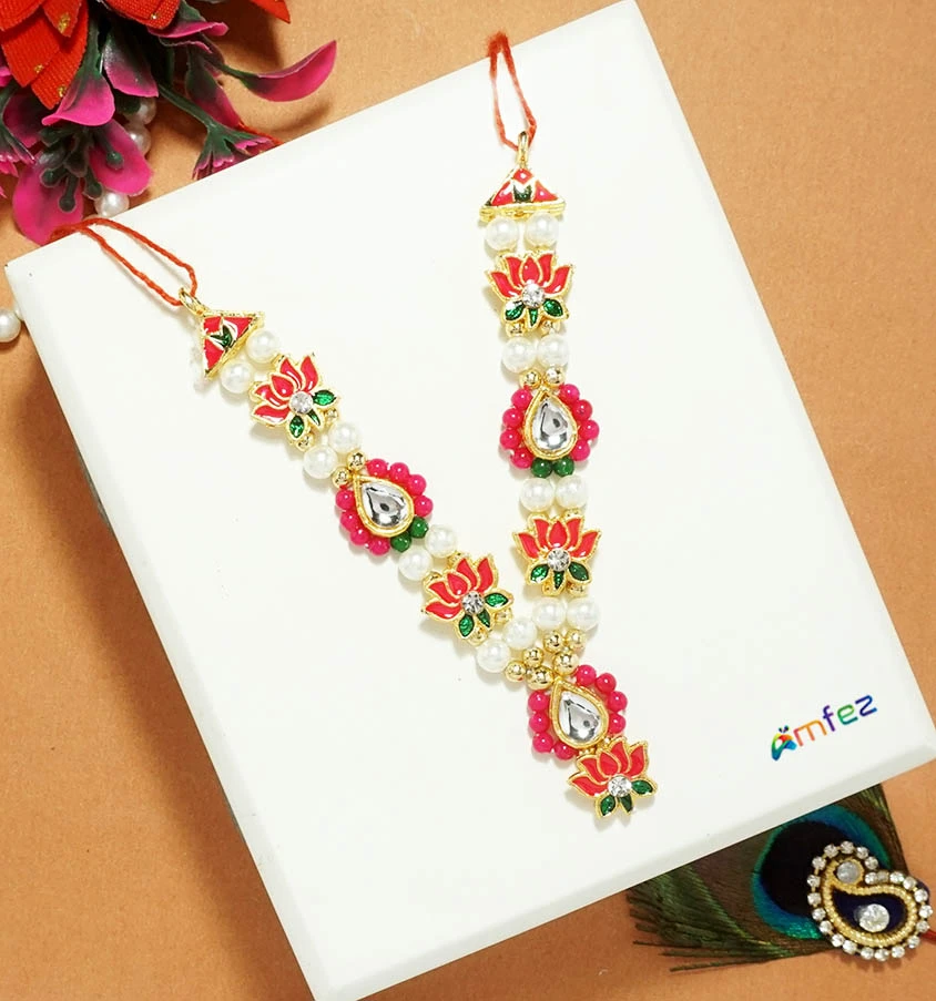 Elegant Pink Lotus Stone Pearl Beads Mala / Necklace