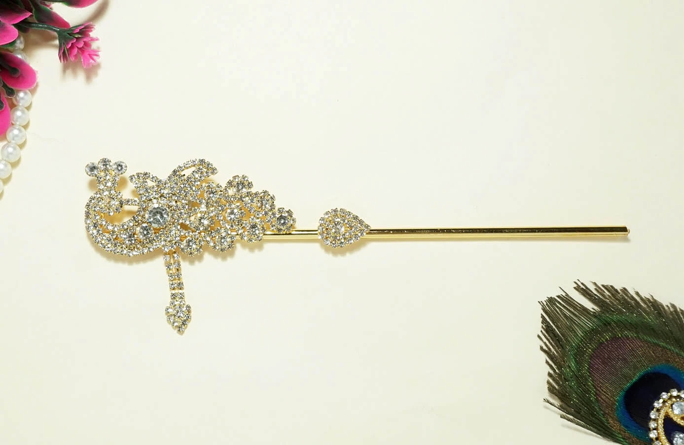 Beautiful White Heavy Stone Work Flute ( 6 Inch )