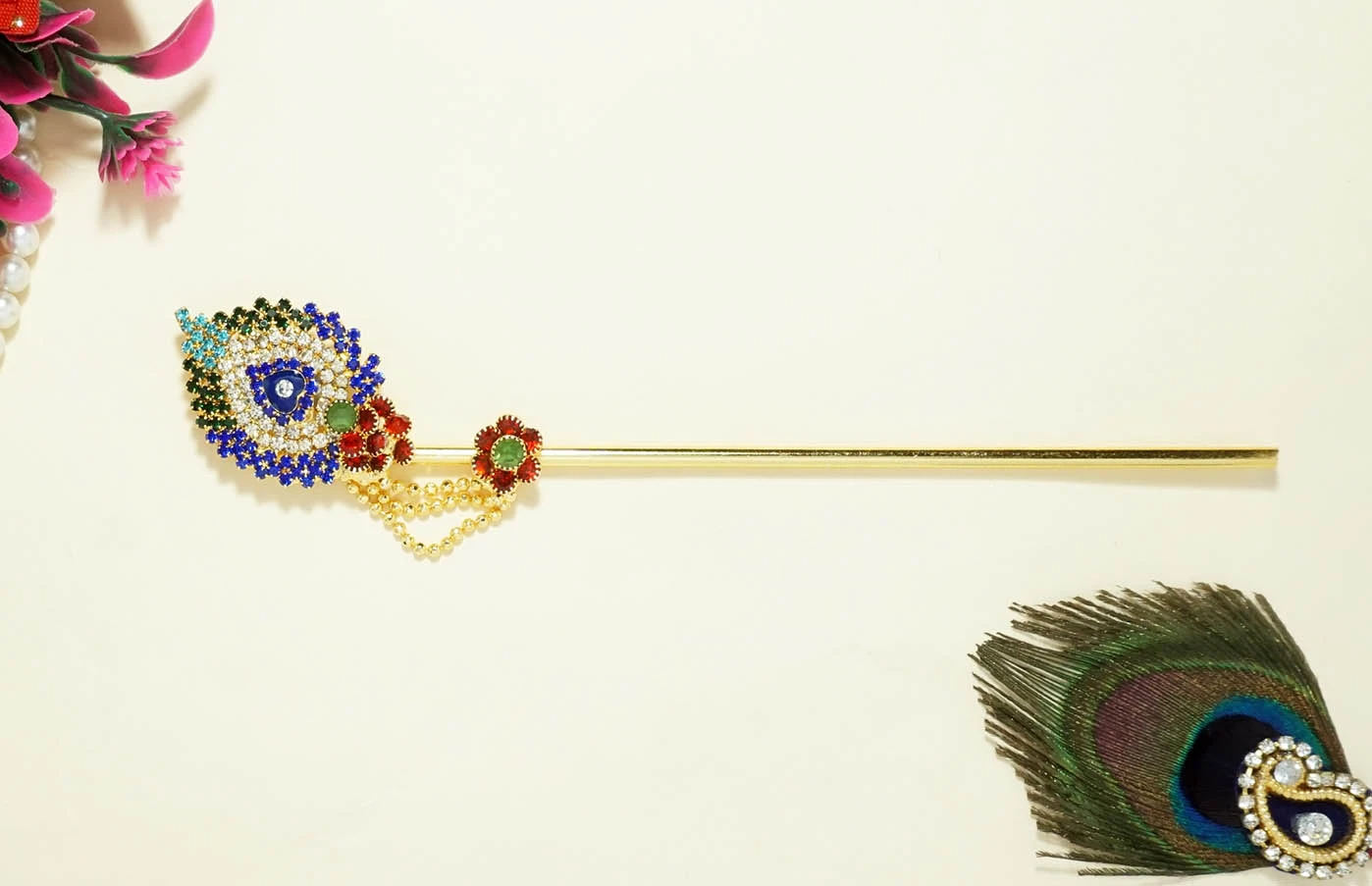 Multi Heavy Stone Work Flute ( 6.5 Inch )