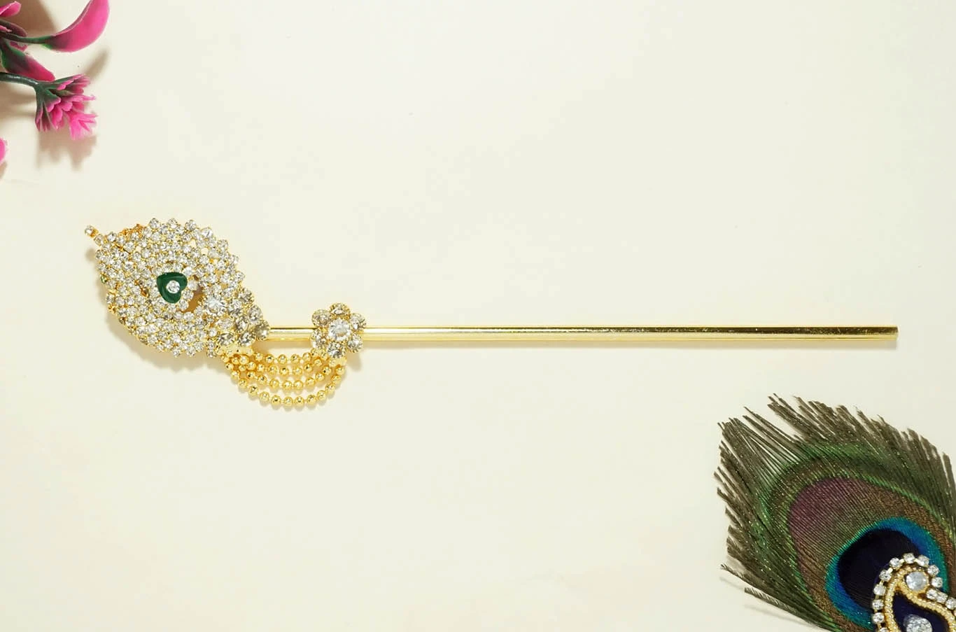 White Heavy Stone Work Flute ( 6.5 Inch )