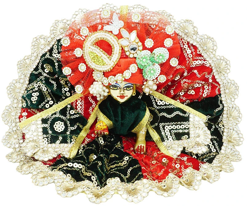 Amfez Laddu Gopal Red & Green Embroidery Lace Shaneel Dress