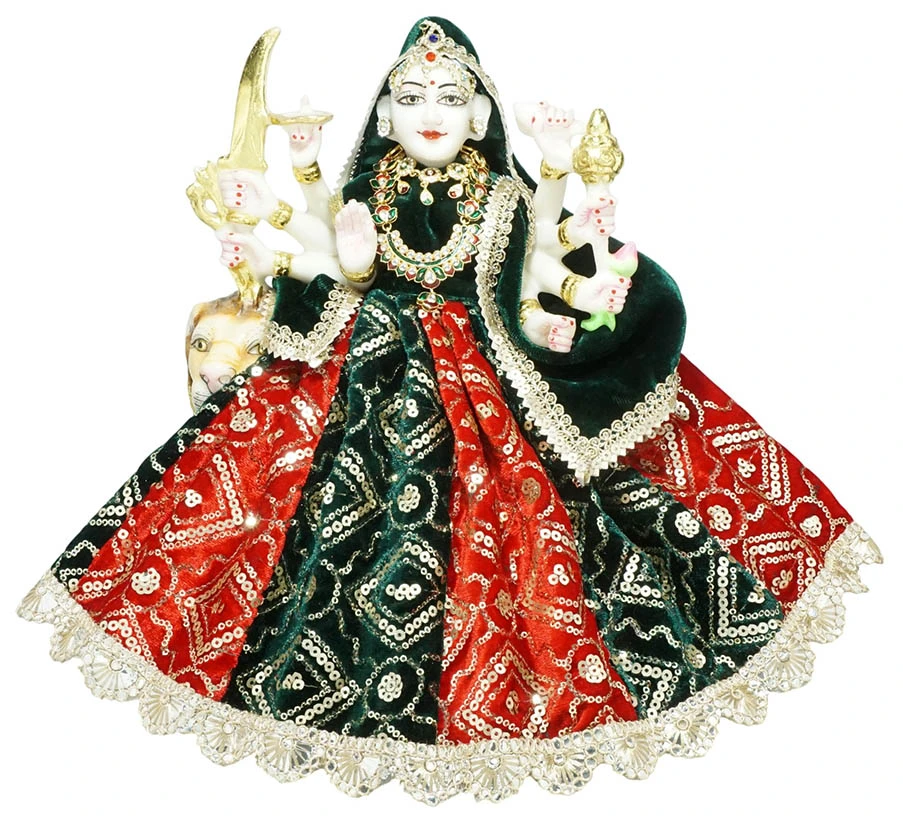 Amfez Durga Ji Red & Green Embroidery Lace Shaneel Dress