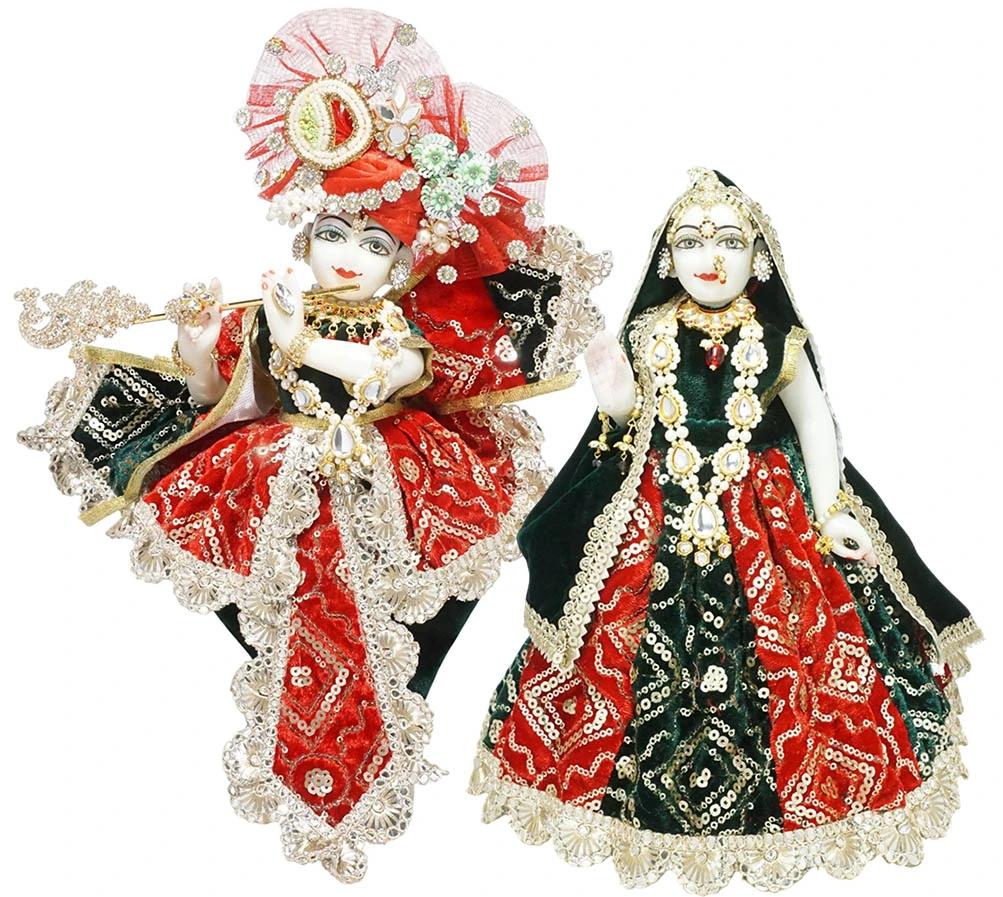 Amfez Radha Krishna Red & Green Embroidery Lace Shaneel Dress