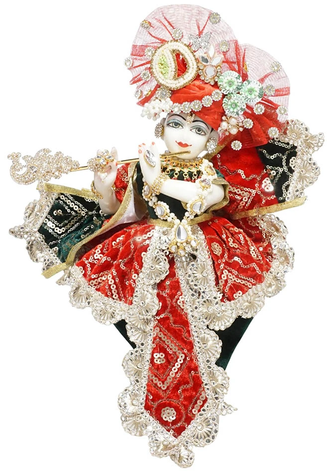 Amfez Krishna Ji Red & Green Embroidery Lace Shaneel Dress