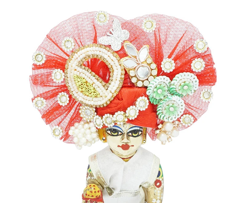 Laddu Gopal Red Heavy Stone Patch Work Designer Pugdi