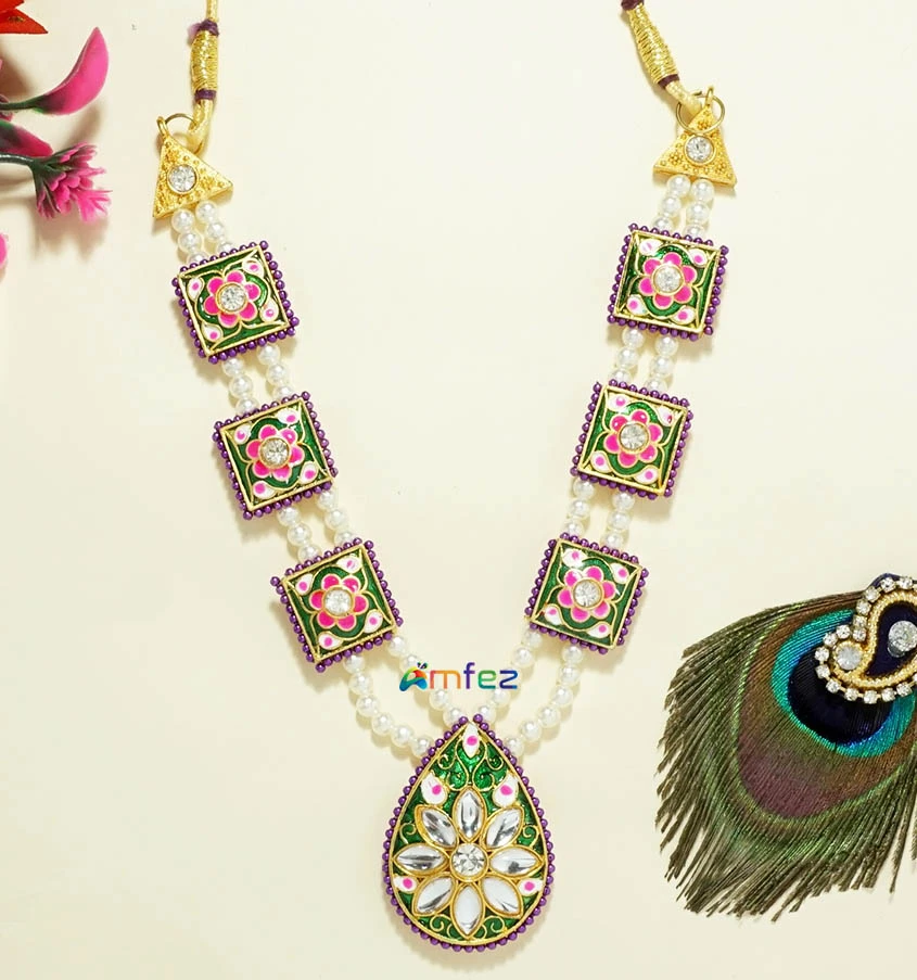 Multi Wite Stone Pearl Meenakari Work Mala / Necklace ( 6 Inch )