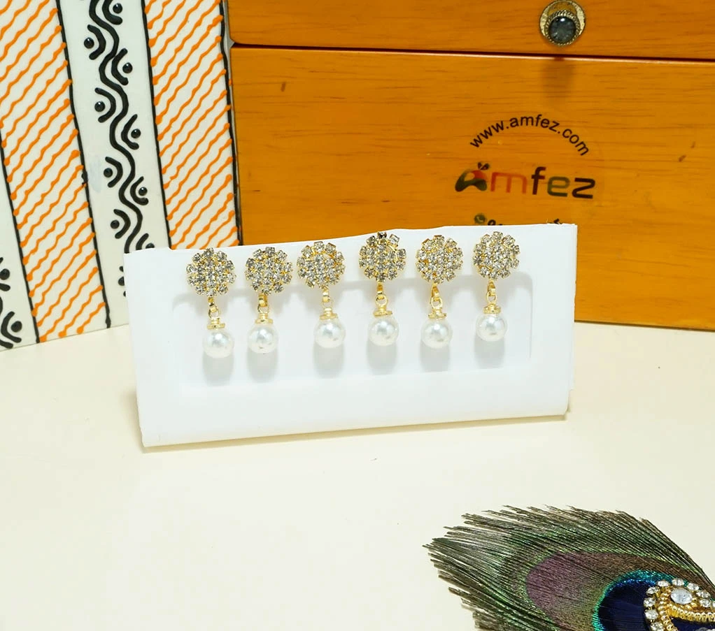 A set of Three Golden White Stone Work Earrings Jhumki ( Large)