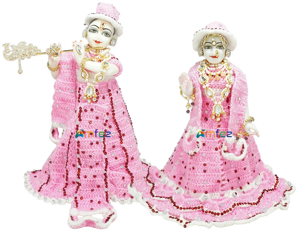 Amfez Radha Krishna Baby Pink & White Stone Work Woolen Dress