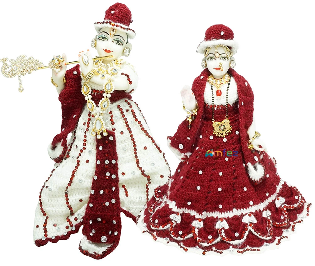 Amfez Radha Krishna Maroon & White Stone Work Woolen Dress