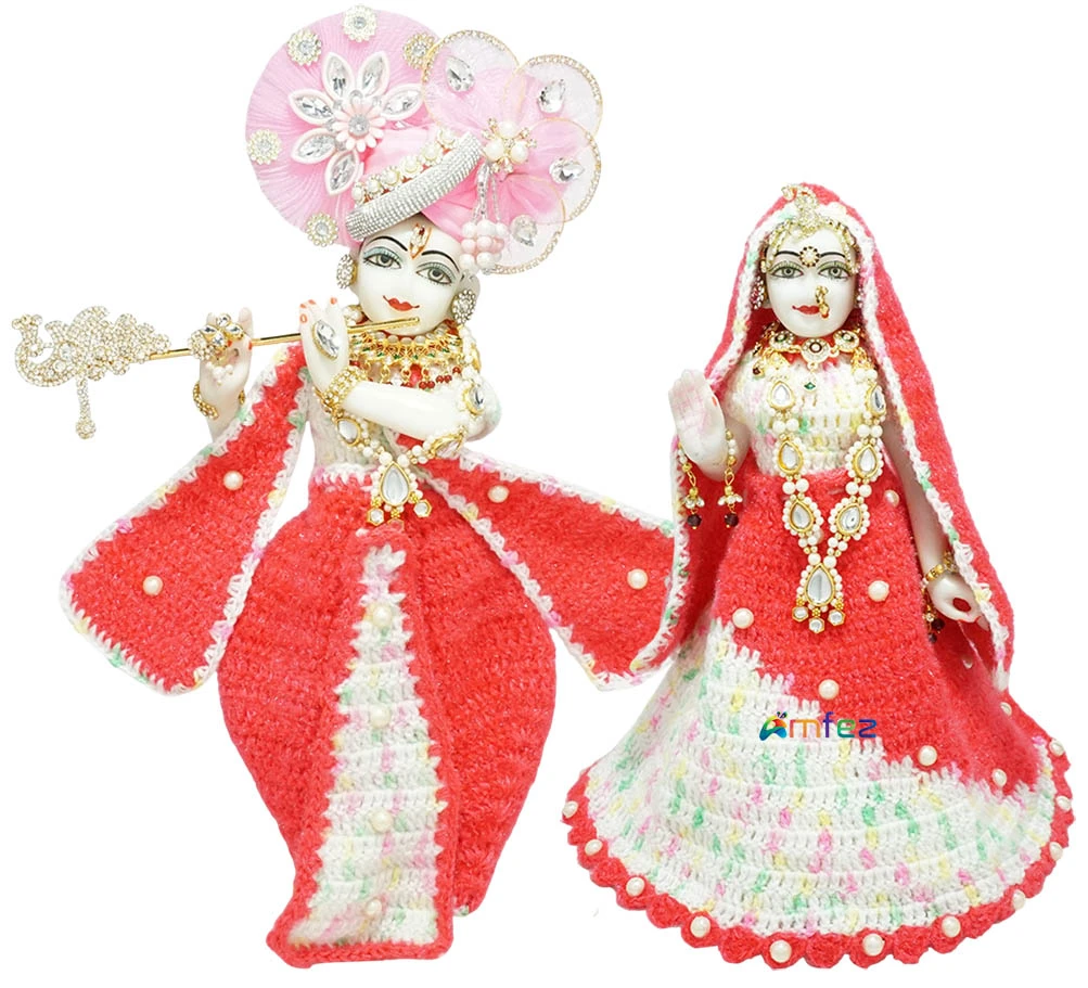 Amfez Radha Krishna Rani & White Stone Work Woolen Dress