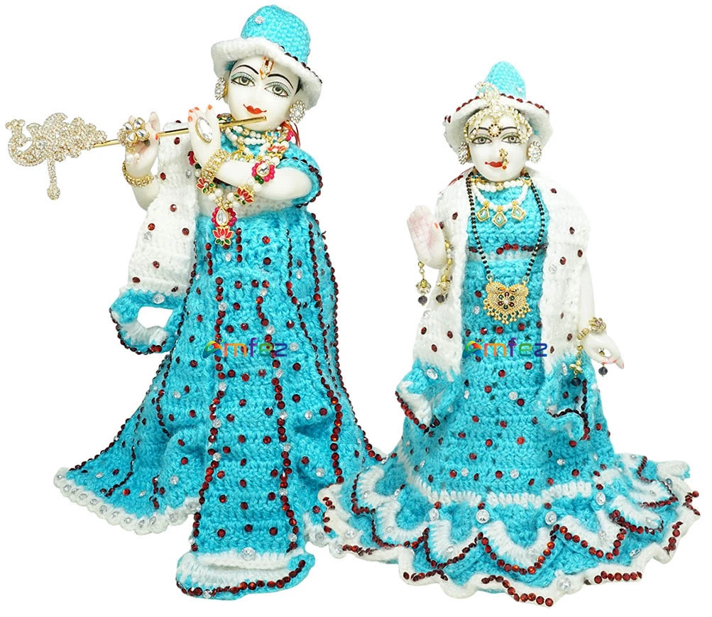 Amfez Radha Krishna Sky Blue White Stone Work Woolen Dress