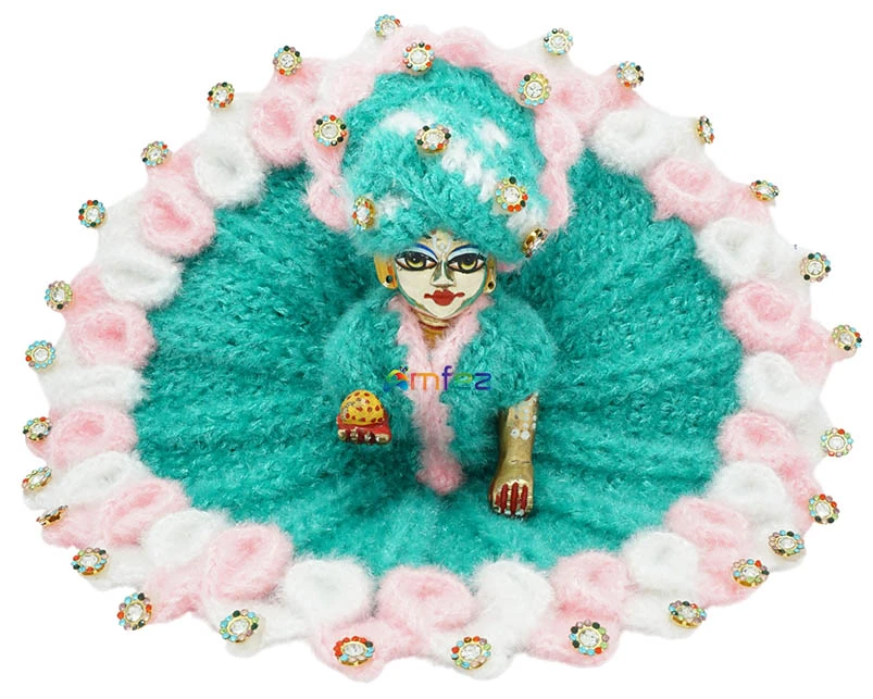 Amfez Laddu Gopal Sea Green Vardhman Woolen Winter Dress With Cap