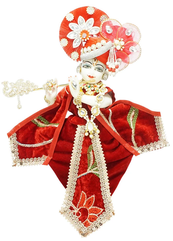 Amfez Krishna Ji Red Embroidery Lace Shaneel Dress