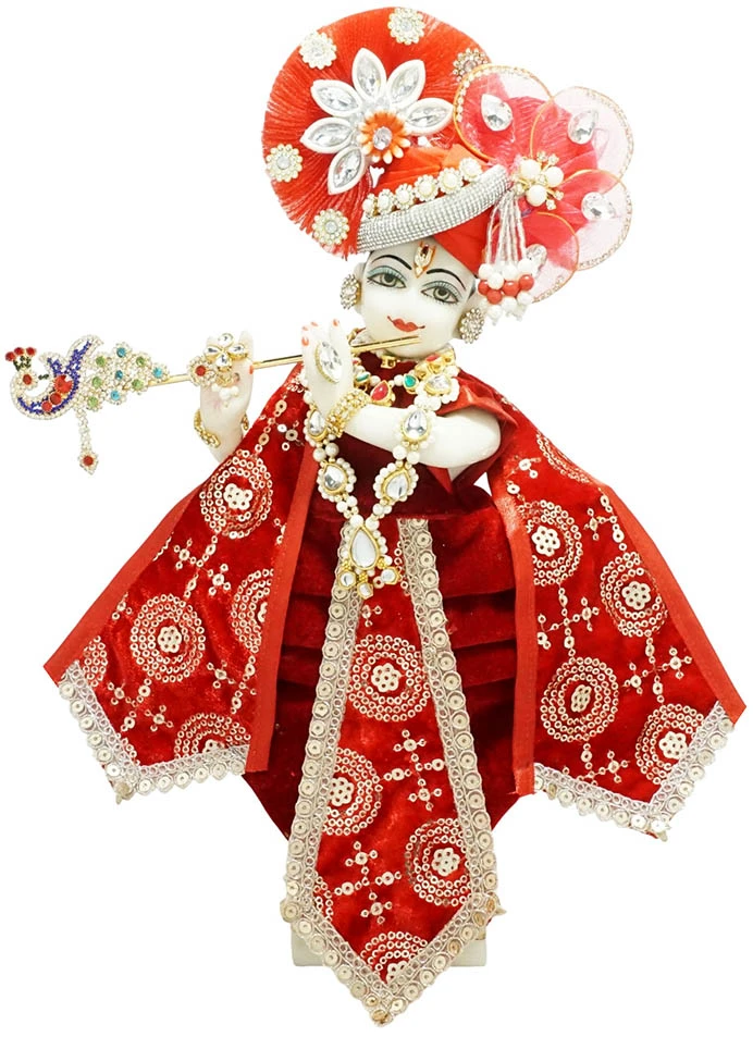 Amfez Krishna Ji Red Embroidery Lace Shaneel Dress