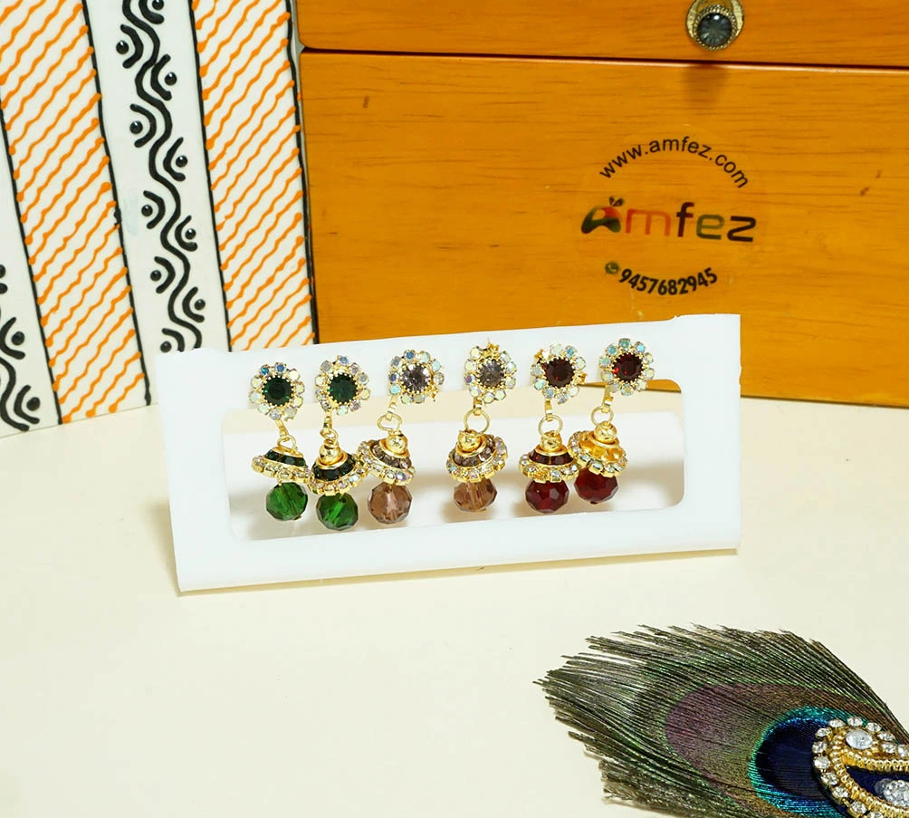 A Set of Three Multi Stone Pearl Work Ear Rings