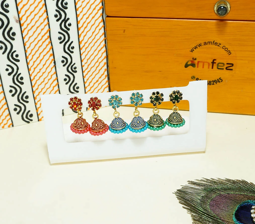 A Set of Three Multi Stone Pearl Work Ear Rings