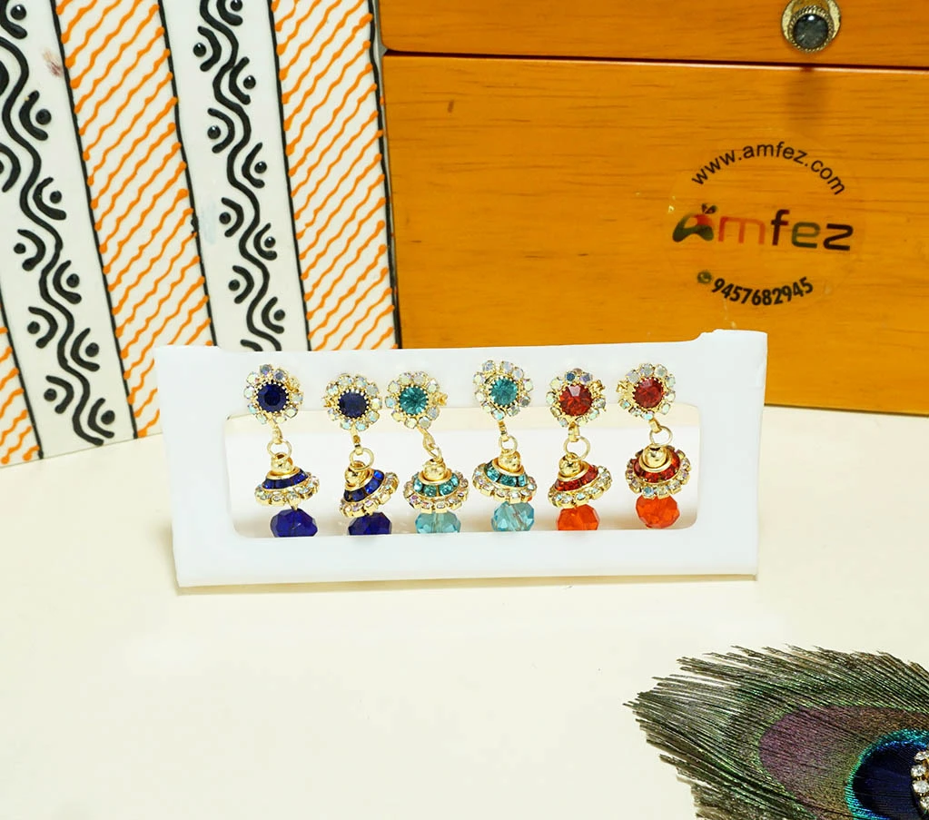 A Set of Three Multi Stone Pearl Work Ear Rings