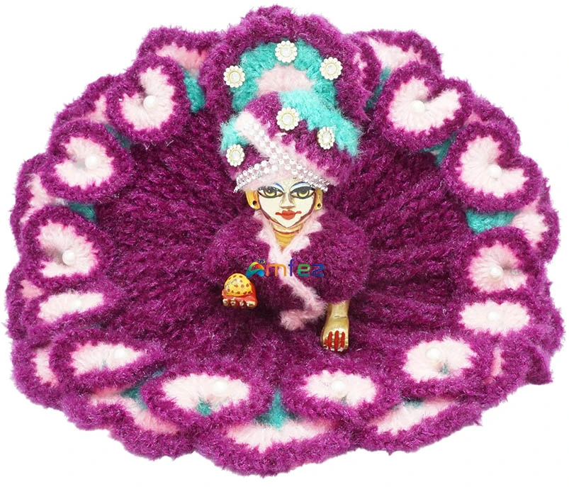 Amfez Laddu Gopal Purple Vardhman Woolen Winter Dress With Cap
