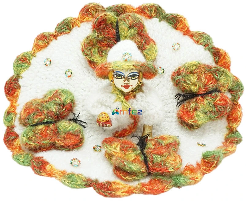 Amfez Laddu Gopal Multi White Vardhman Woolen Winter Dress With Cap