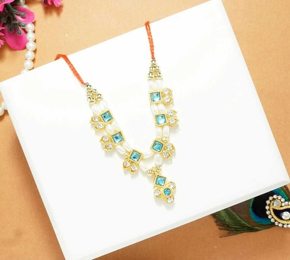 Beautiful Skyblue Stone Pearl Beads Necklace/ Mala (3 Inch )