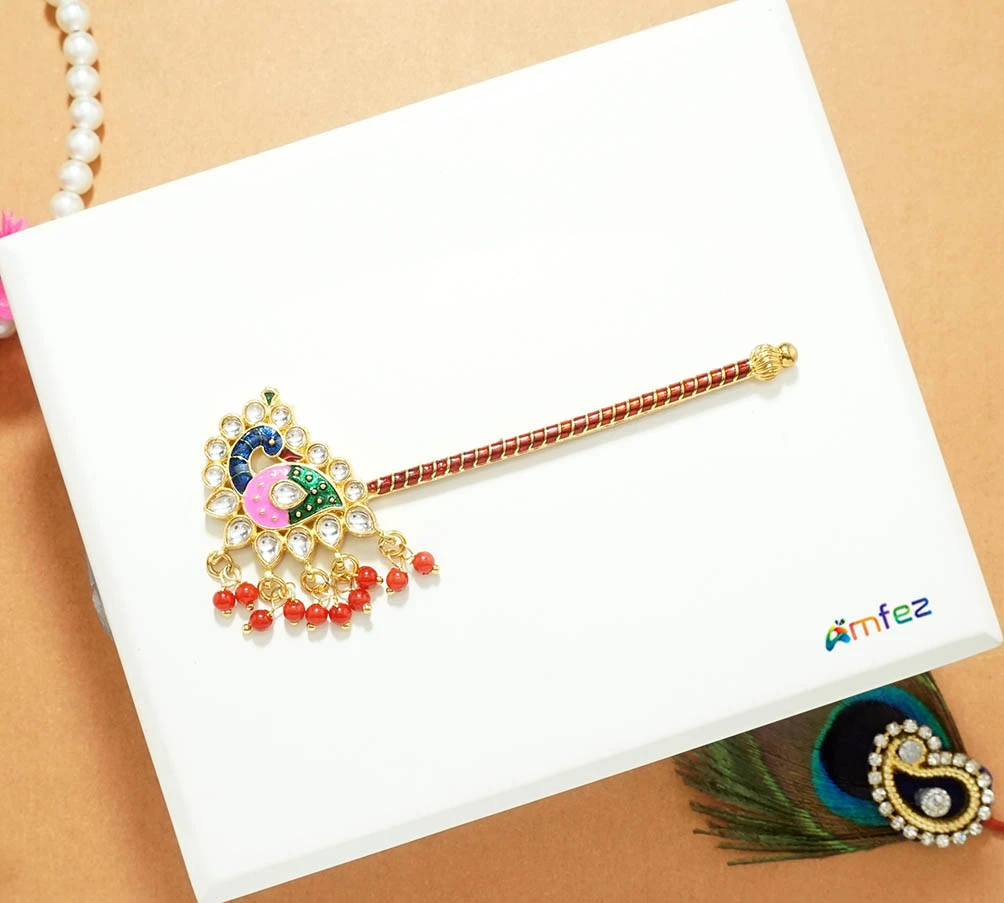 Red Stone Meena Work Flute ( 3.5 Inch )