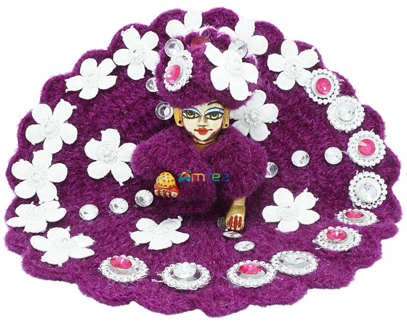 Amfez Laddu Gopal Purple Stone Patch Vardhman Woolen Winter Dress With Cap