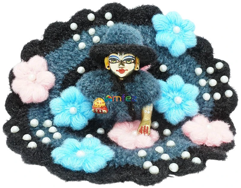 Amfez Laddu Gopal Black Flower Beads Vardhman Woolen Winter Dress With Cap