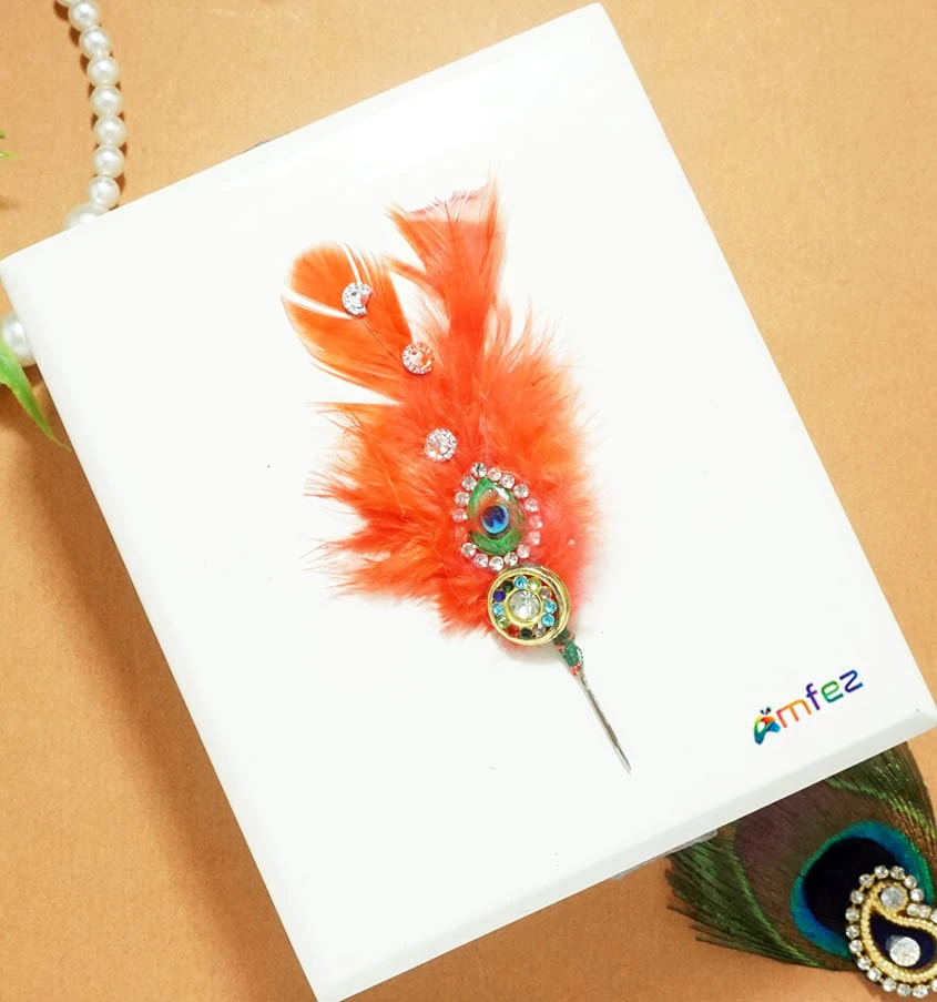 Orange Stone Patch Work Feather Kalangi