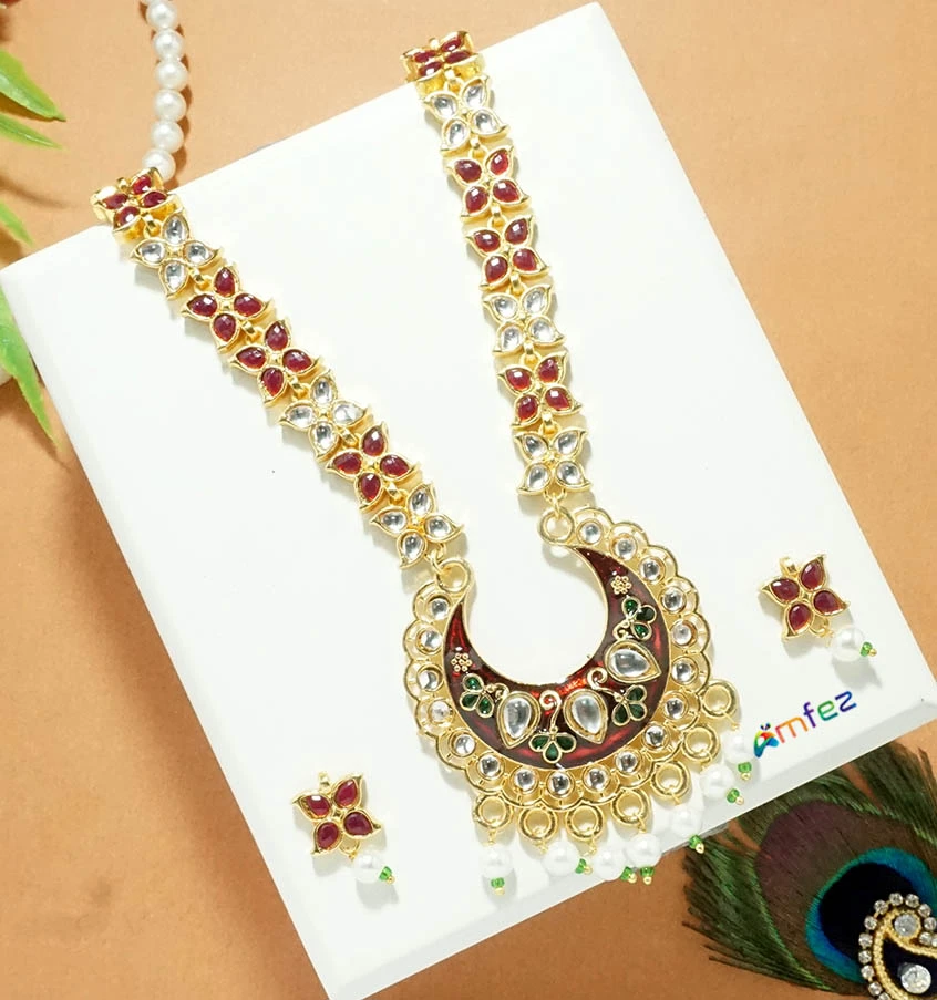 Beautiful Multi Meena Kundan Pearl Beads Work Necklace ( 5.5 Inch )