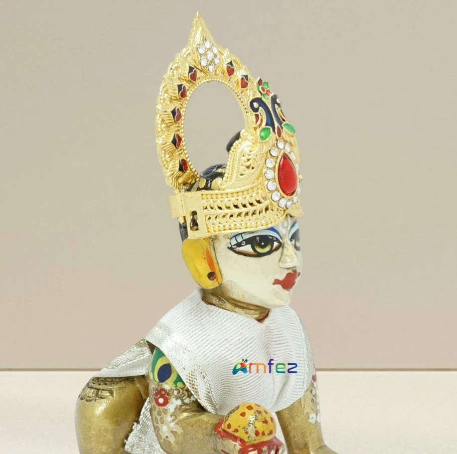 Designer Golden Multi Stone Work Metal Mukut