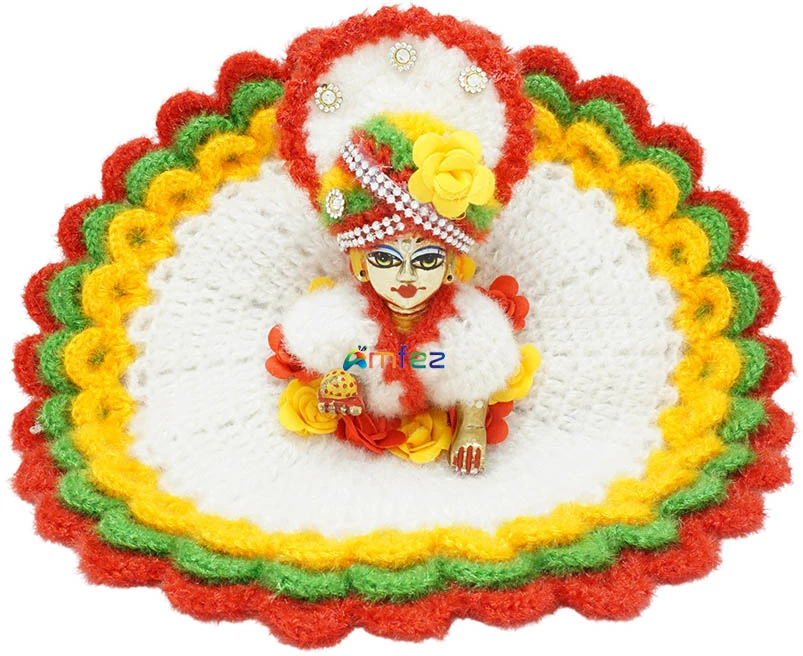 Amfez Laddu Gopal White Vardhman Woolen Winter Dress With Cap