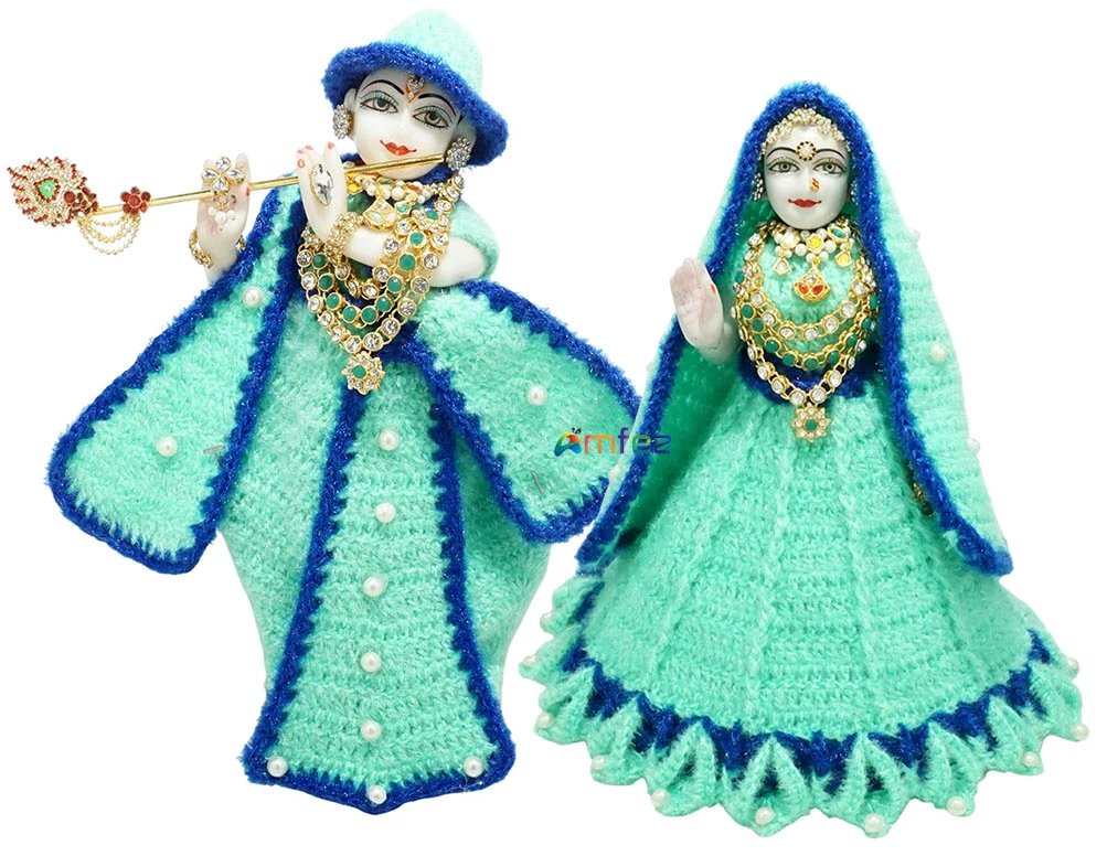 Amfez Radha Krishna Sea Green Pearl Work Woolen Dress